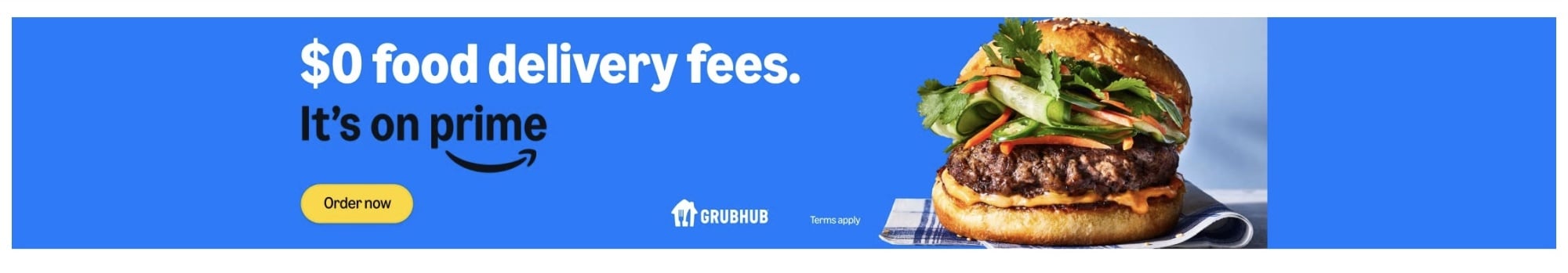 A blue Grubhub banner displaying a picture of a burger.