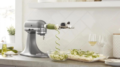 A KitchenAid Deluxe mixer spiraling zucchini 