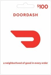 Doordash gift card with "$ 100" denomination in top right corner