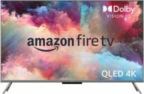 Amazon Omni QLED Fire TV with colorful cloud background