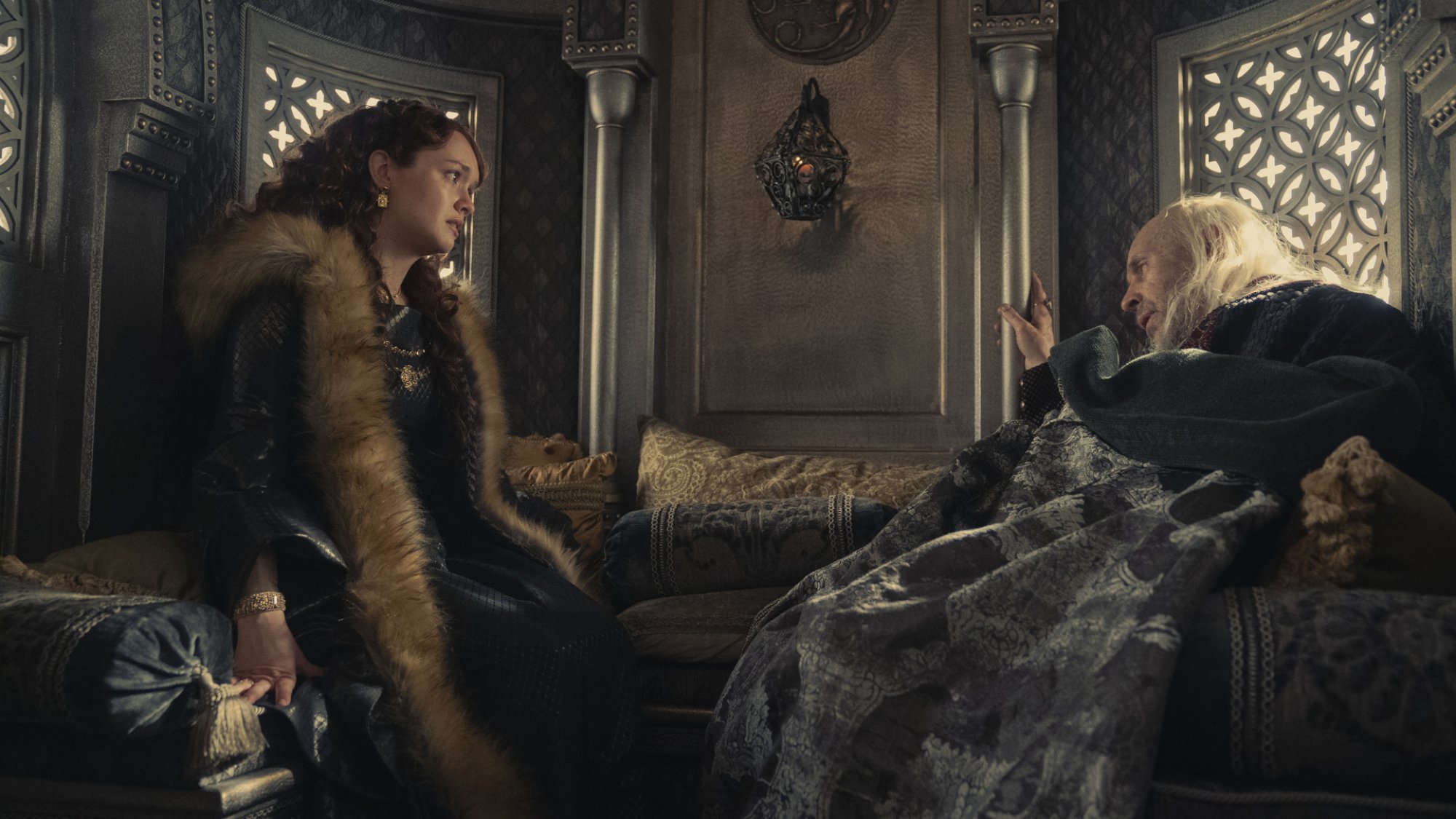 Olivia Cooke and Paddy Considine as Alicent Hightower and King Viserys in "House of the Dragon"