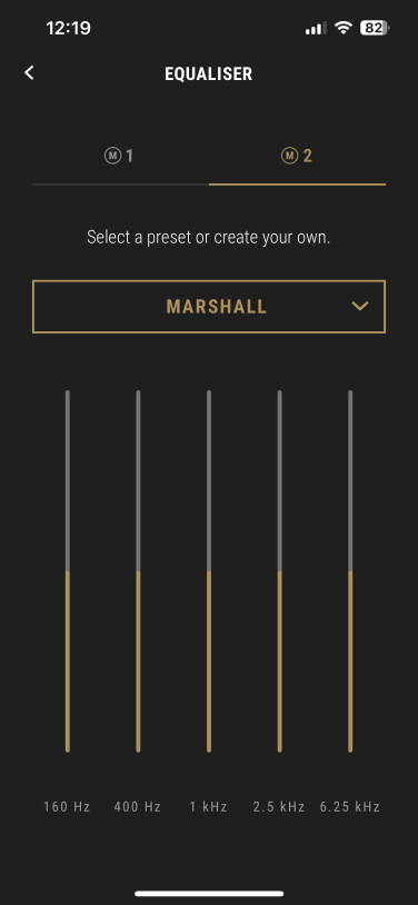 screenshot of equalizer in marshall app