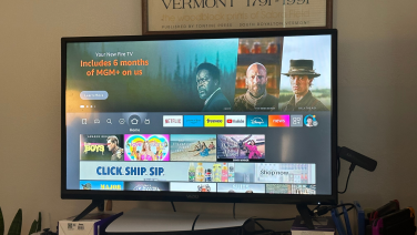 TV screen showing the Fire TV home page.