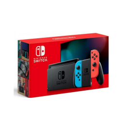 A Nintendo Switch with blue and red joy-cons