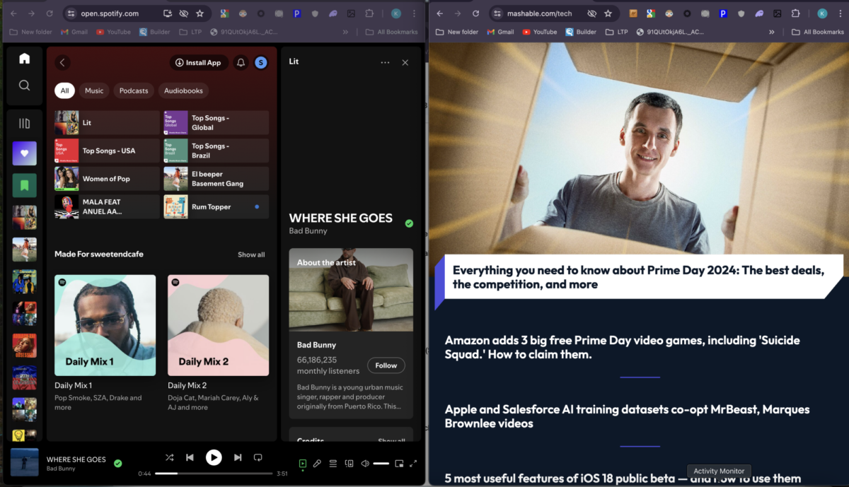 macOS Sequoia's Windows Tiling with Spotify and Mashable