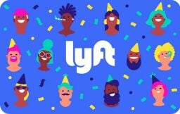 Lyft gift card featuring various cartoon people faces and confetti