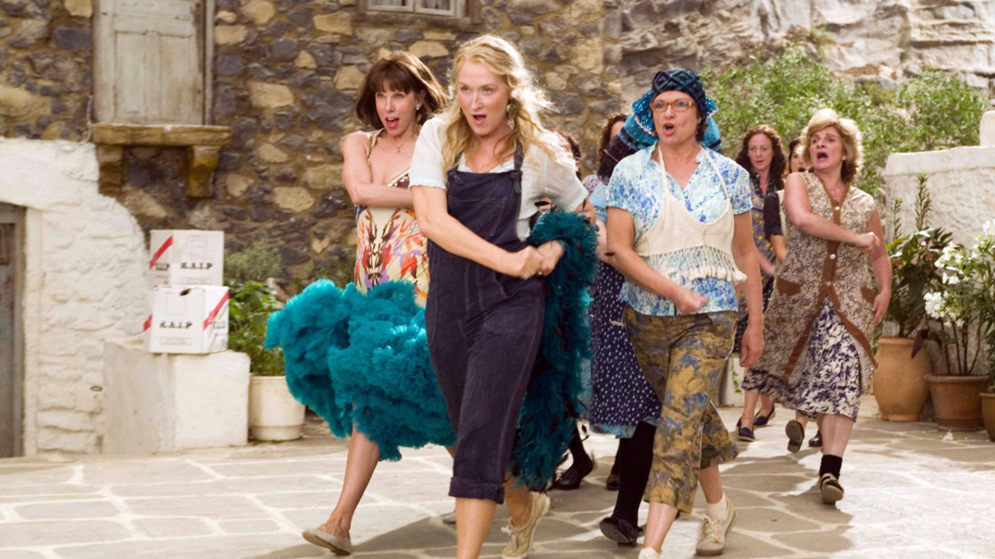 Meryl Streep leads the cast of "Mamma Mia!" in a dance number.