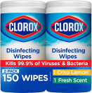 a pack of two clorox disinfecting wipes