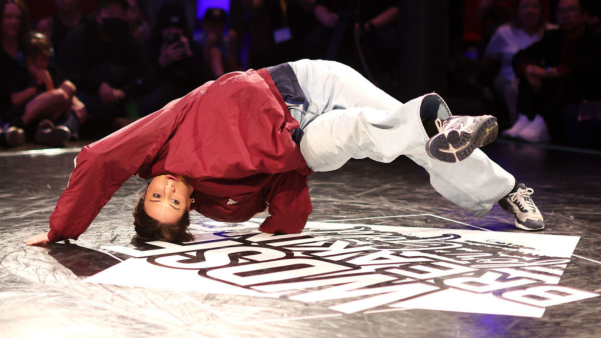 Rachael Gunn aka Raygun competes in Bgirl final rounds of the 2023 WDSF Oceania Breaking Championships at Sydney Town Hall on October 28, 2023 in Sydney, Australia.