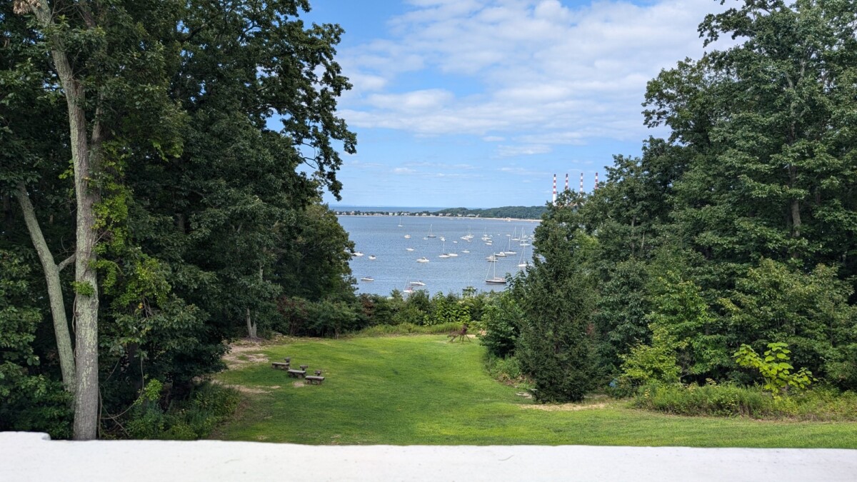 A picture of the Northport harbor with grass and trees, taken on a Google Pixel 9 Pro XL.