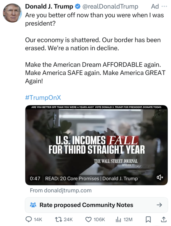 Trump's X ad in users' feed