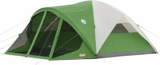 a coleman camping tent that's green and white