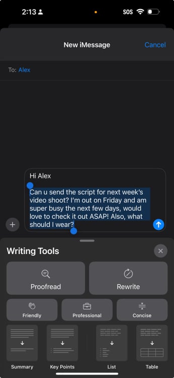 Apple Intelligence writing tools