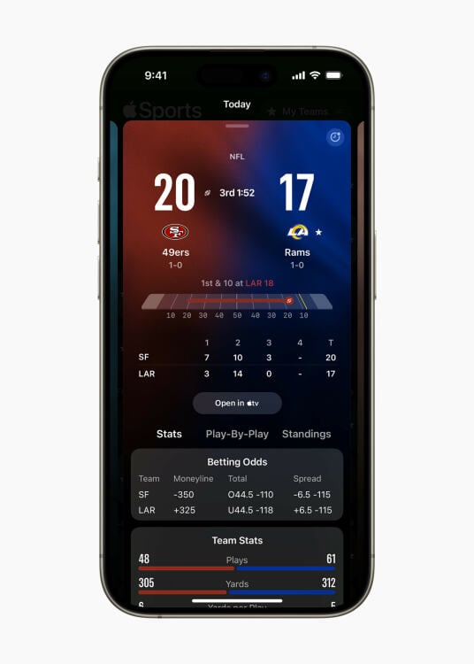 a score of a game showed in apple sports