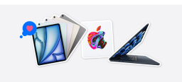 A graphic showing Apple iPads and MacBooks with an Apple gift card