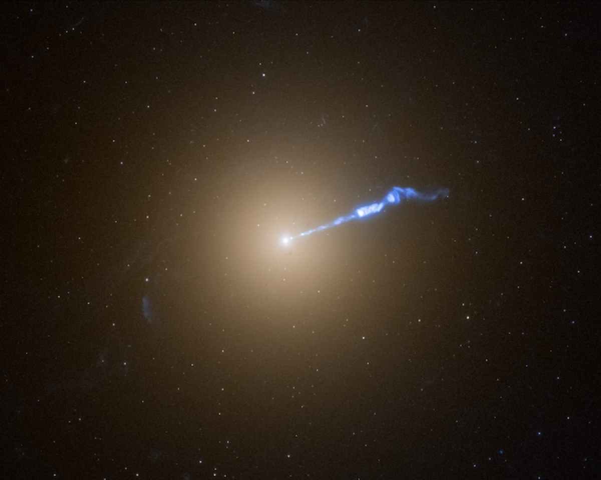 A Hubble view of a vibrant jet shooting out from the galaxy M87.