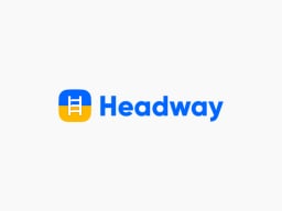 The Headway logo in blue and yellow over a white background