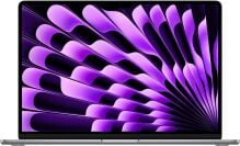 Apple MacBook Air with purple and black abstract screensaver