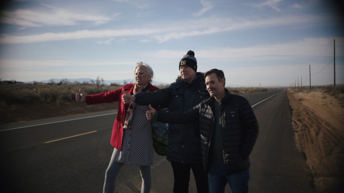 Harper Steele, Will Ferrell, and Will Forte hitchhike in "Will & Harper."