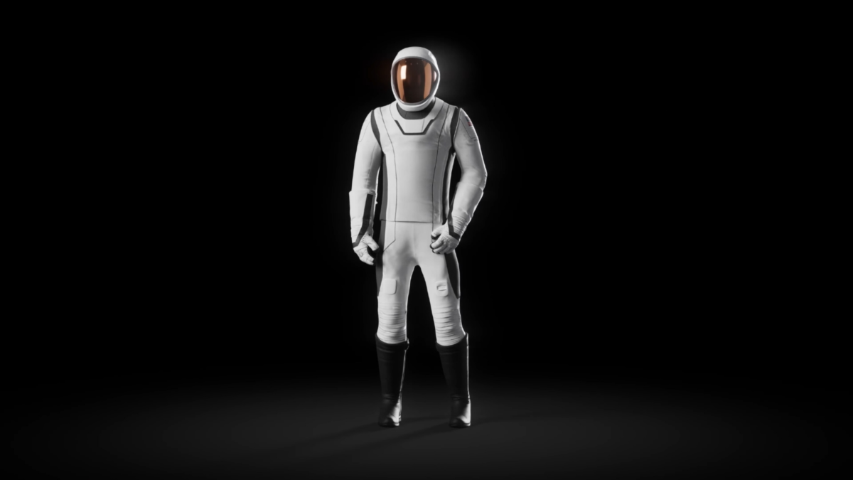 Illustrative art of SpaceX's Extravehicular Activity (EVA) suit.