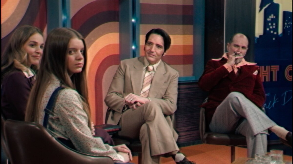 Laura Gordon, Ingrid Torelli, David Dastmalchian, and Ian Bliss in Colin Cairnes and Cameron Cairnes' "Late Night with the Devil."