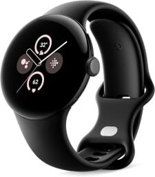 black google pixel watch 2 on white background