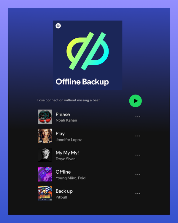 A screenshot of the Spotify "Offline Backup" playlist showing an icon resembling a circle cut into halves.