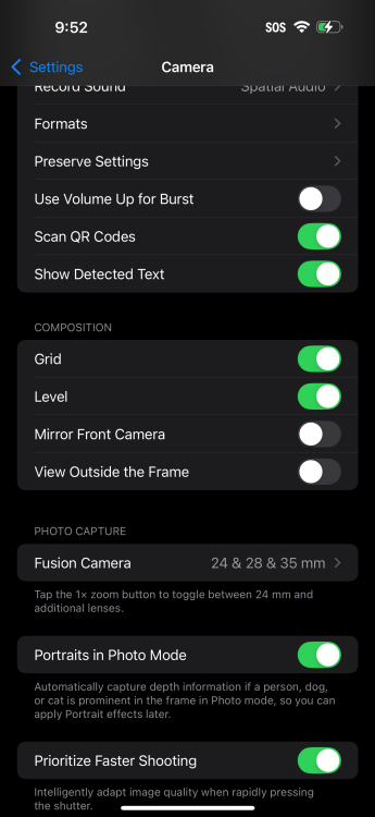 Camera menu on the iPhone 16 Pro Max