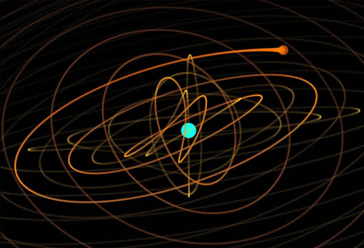 A graphic plotting the trajectory of mini moon 2024 PT5