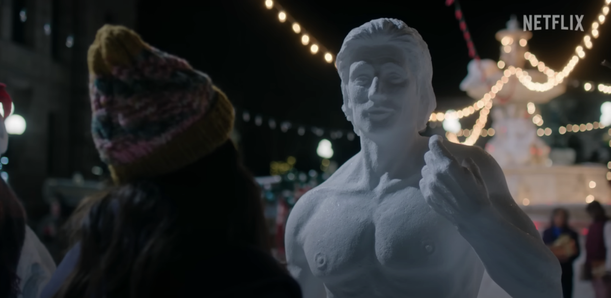 Screenshot of "Hot Frosty" trailer shows Jack the Snowman and his nipples.