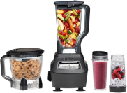 a ninja blender with food processor attachment and single-serve blender cups