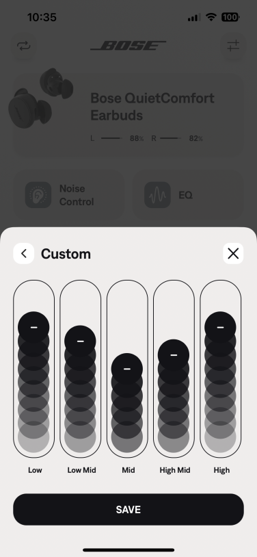 custom equalizer setting tool in bose qce app