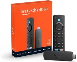 amazon fire tv stick 4k max streaming stick and box on a white background