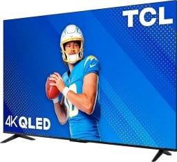 55-inch tcl 4k qled tv on a white background