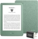 An Amazon Kindle bundle with device, cover, and power adapter