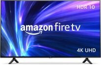 Amazon Fire TV with blue, purple, and black abstract screensaver