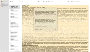 notes app showing apple intelligence summary of text announcing the launch of apple intelligence