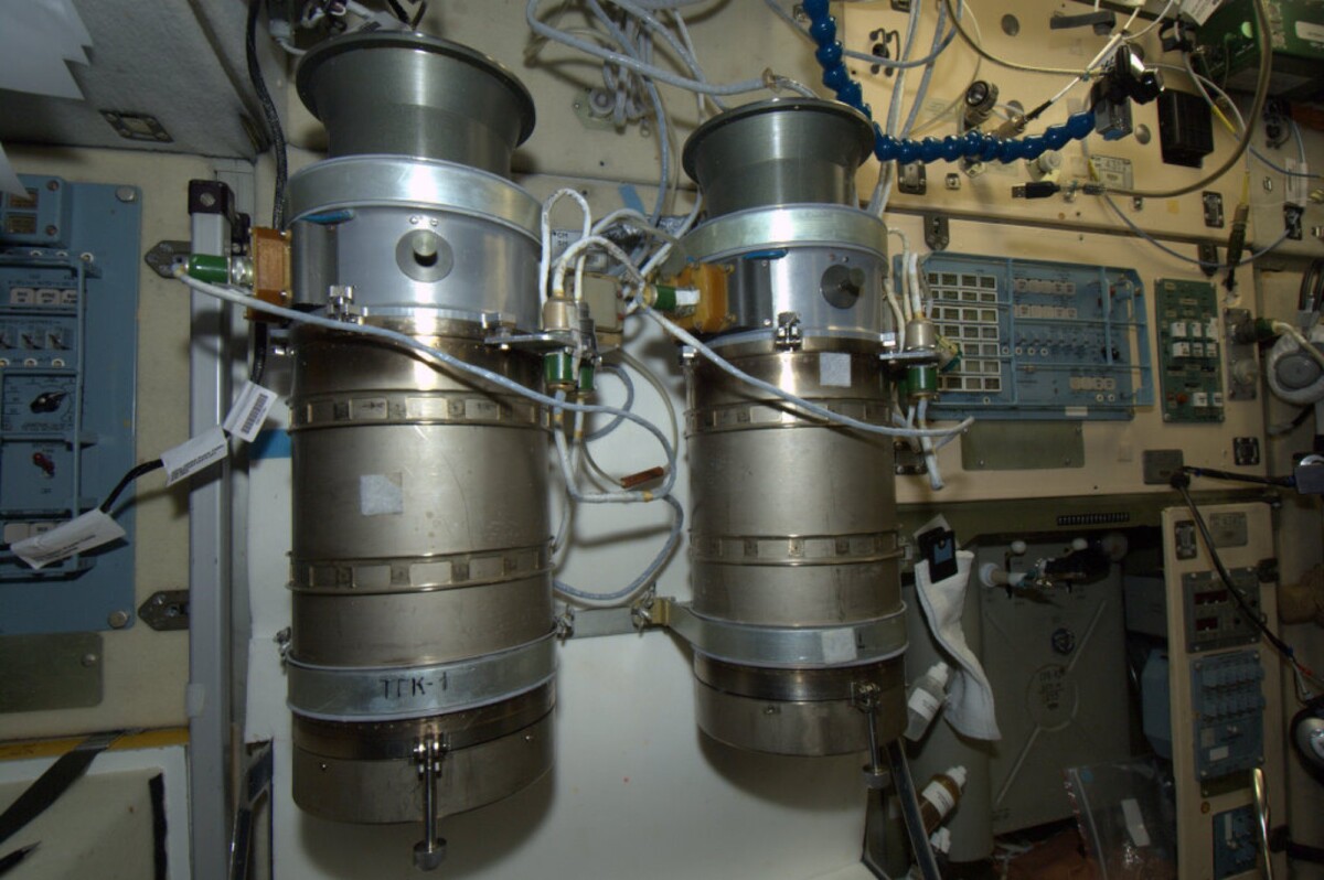 Emergency oxygen tanks aboard the International Space Station.