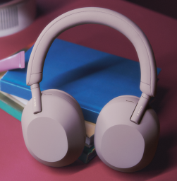 A pair of Sony headphones in the Smoky Pink color. 