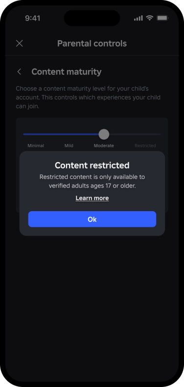 Example of what a child sees when content is restricted.