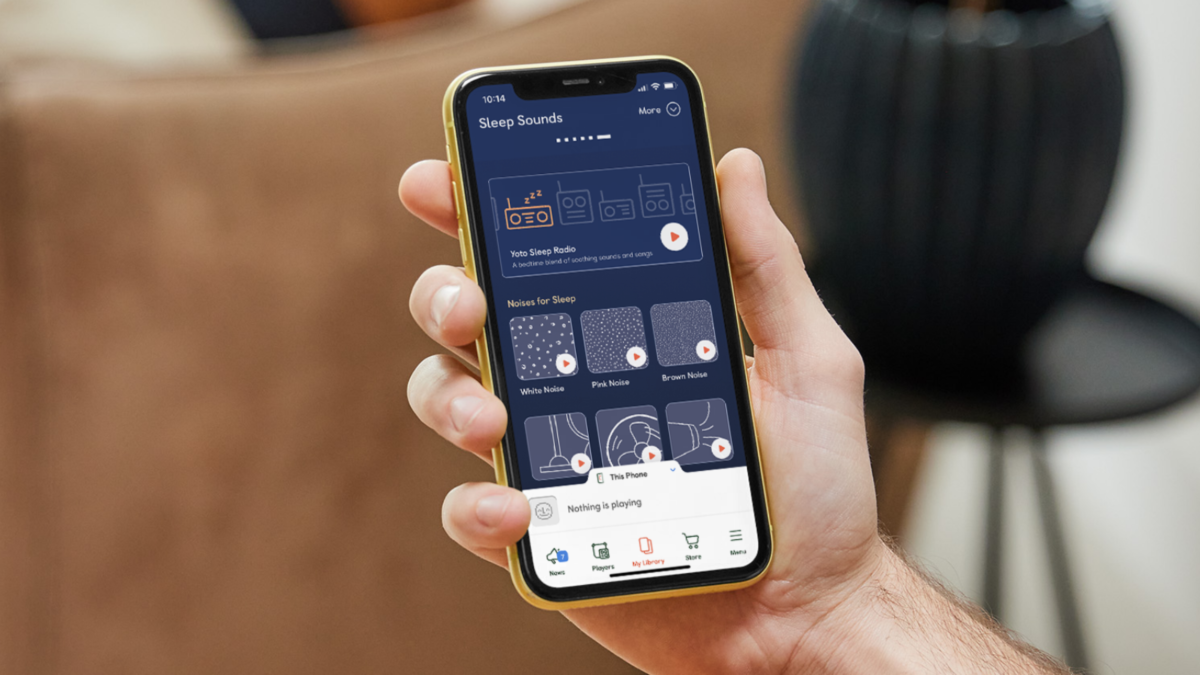 A phone displaying sleep sounds in the Yoto app.