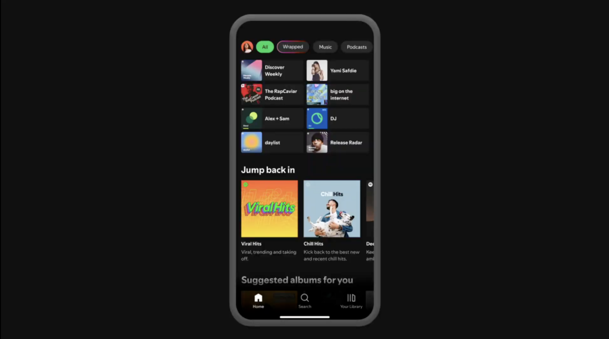 A phonescreen with the Spotify app open