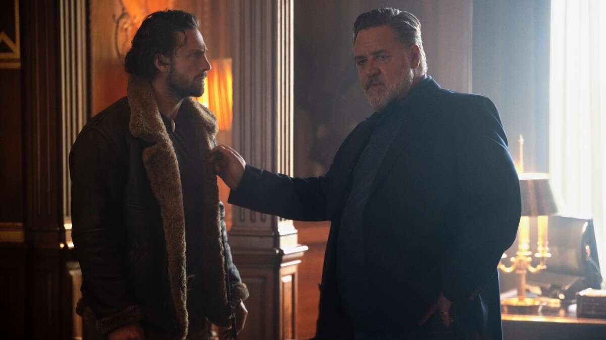 Aaron Taylor-Johnson and Russell Crowe face off in "Kraven the Hunter."