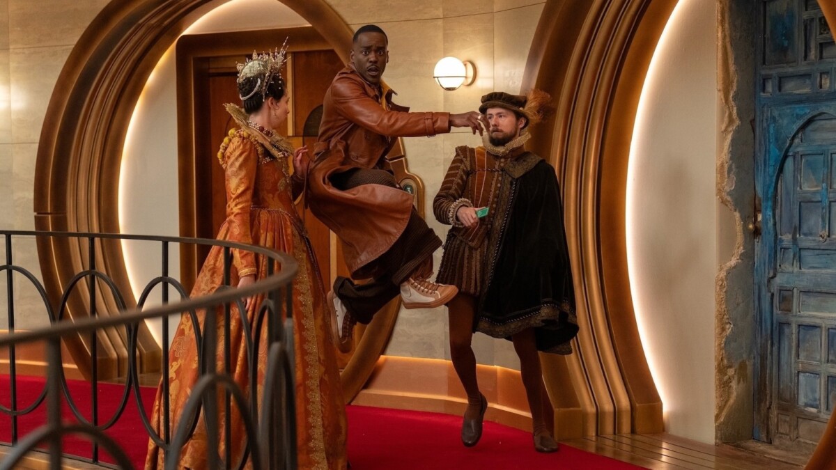 Ncuti Gatwa leaps into action on "Doctor Who: Joy to the World."