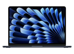 MacBook Air in color midnight with blue and black abstract screensaver