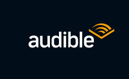 Audible logo with white font on black background