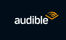 Audible logo with white font on black background