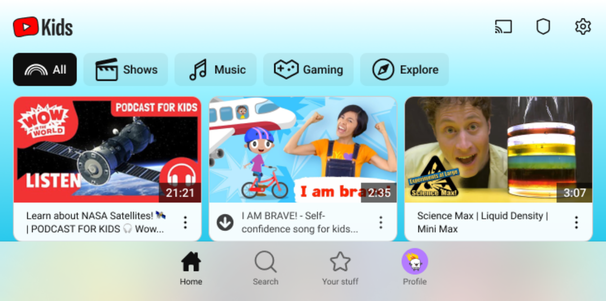 New YouTube Kids app design