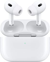 AirPods Pro earbuds coming out of charging case with open lid