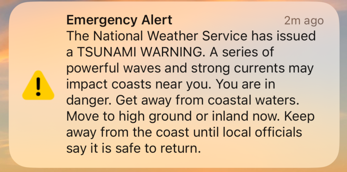 Text of the emergency tsunami warning received by the author.